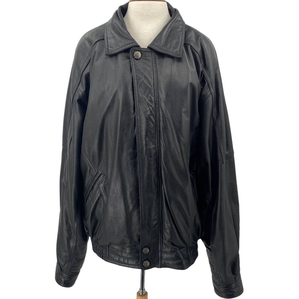 Vintage Wilsons Leather Jacket Thermal Insulated Collared Full Zip Black XL Tall